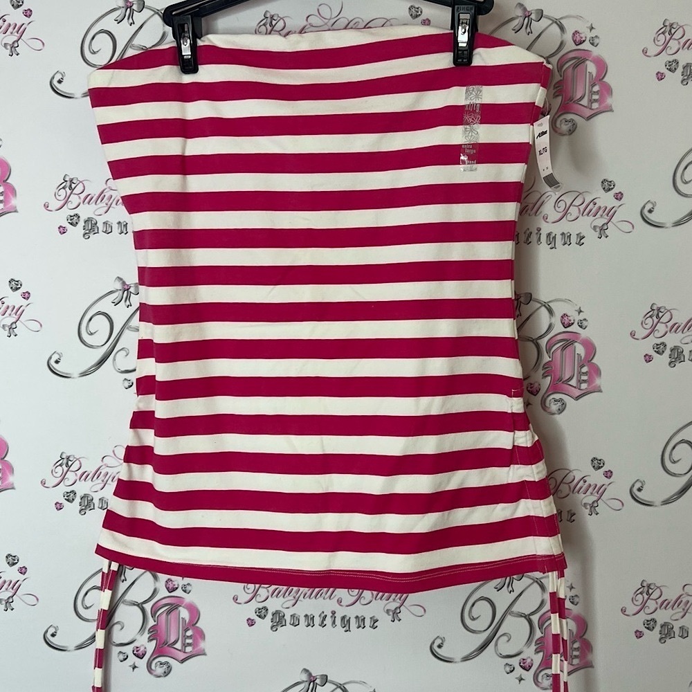 Ardene tube top strapless stripes Pink and White Striped Top